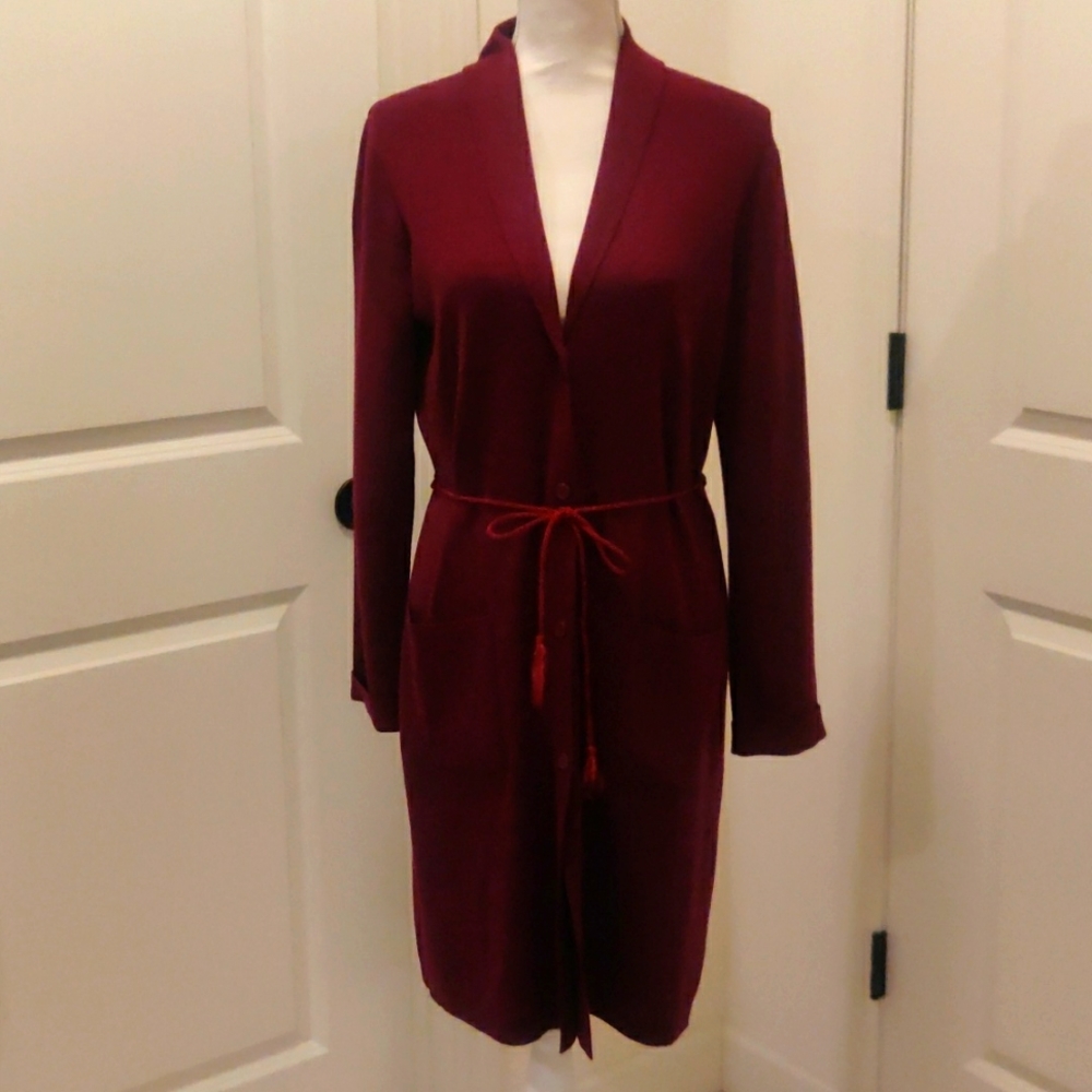 Wool New Jones Wear Sweater Women Size M Pockets Cardigan Burgundy